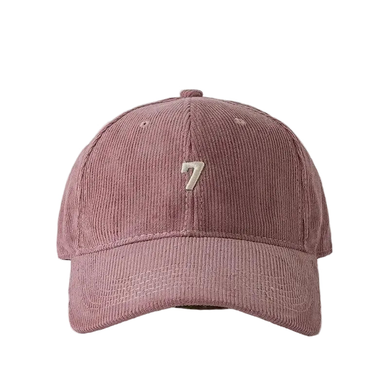 Pink Corduroy baseball dad hat — group flat lay