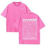Pink Oversized vintage wash graphic tee — worn front view