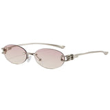 Pink Yellow Rimless oval gradient sunglasses — flat lay