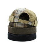 Plaid docker cap, angled view