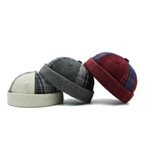 Plaid docker cap, back view