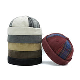 Plaid docker cap, front view