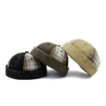Plaid docker cap, top view