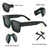 Model wearing polarized square sunglasses with wide 61mm frame — front view