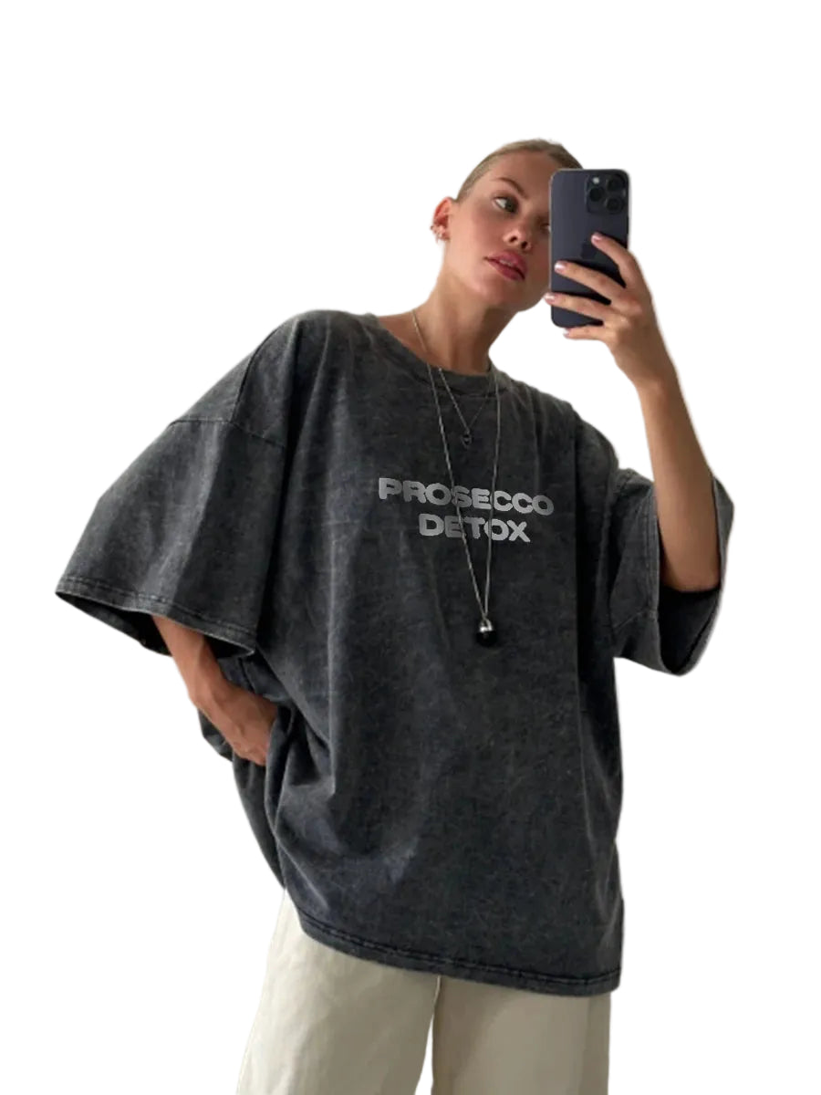 Prosecco Detox oversized graphic slogan tee — front view
