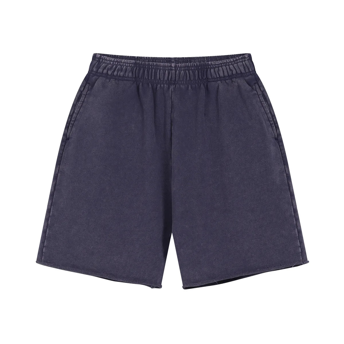 Purple Acid wash sweat shorts worn, back view