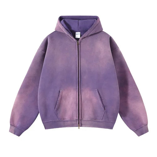 Acid Wash Zip Up Hoodie