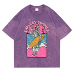 Purple Endless Summer Skeleton graphic tee — front view, bold skeleton print on cotton crew neck t-shirt