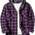Purple Hooded flannel shirt, collar and hood detail