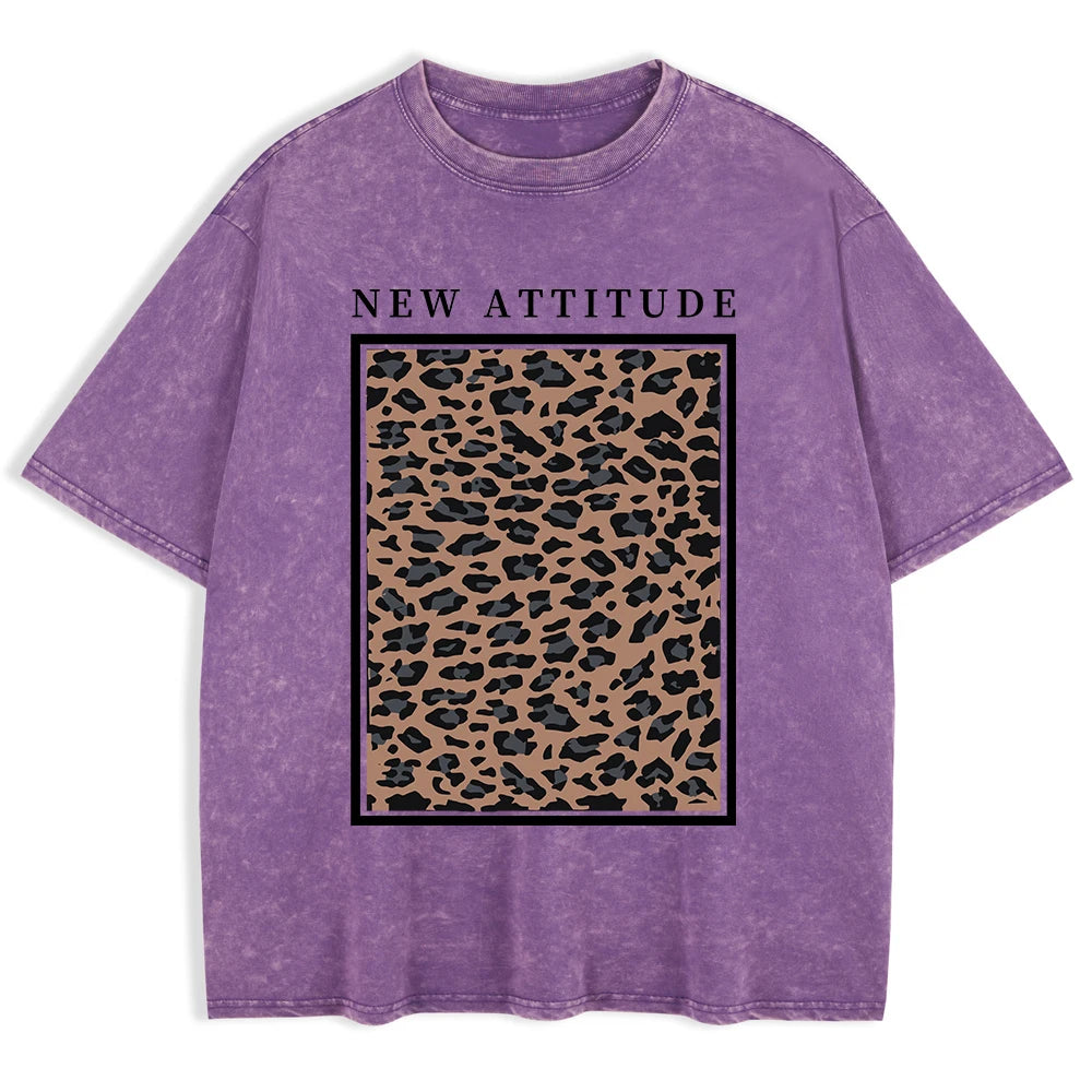 Purple leopard print oversized tee — styled outfit shot