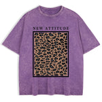 Purple leopard print oversized tee — styled outfit shot