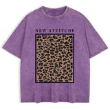 Purple leopard print oversized tee — styled outfit shot