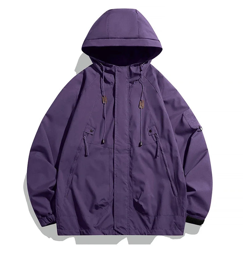 Purple jacket with a hood on a white background