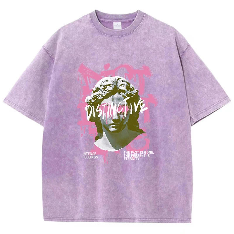 Purple Women's drop-shoulder graphic tee in street style outfit