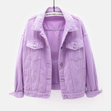 Purple Women's oversized purple cotton denim jacket, front view