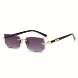 Sunglasses with gold frames and purple lenses on a white background