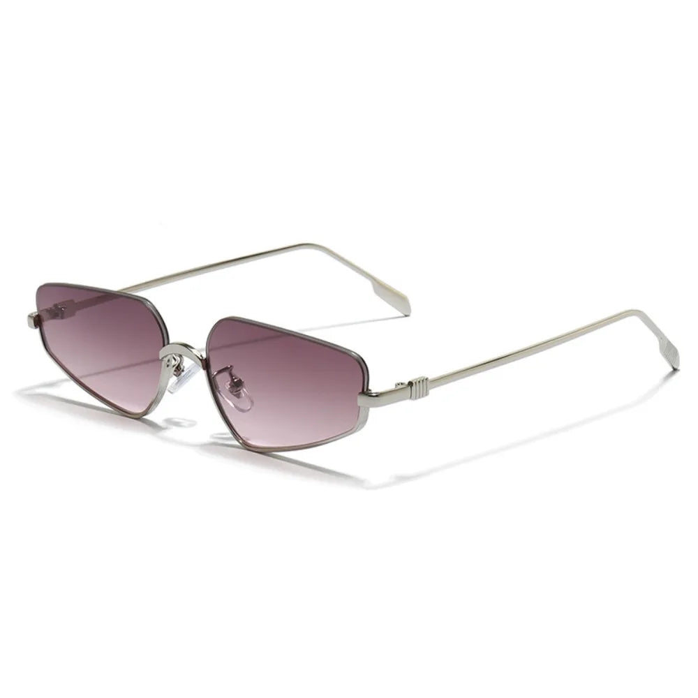 Sunglasses with pink lenses and silver frame on a white background