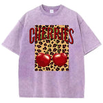 Purple-Xy379 Women's loose cotton leopard cherry tee styled with streetwear look