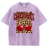 Purple-Xy379 Women's loose cotton leopard cherry tee styled with streetwear look
