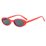 Red-Black Small oval cat eye sunglasses overhead flat lay showing full silhouette