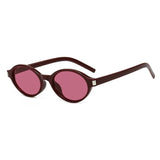 Red Red Small oval UV400 retro sunglasses — lifestyle editorial shot