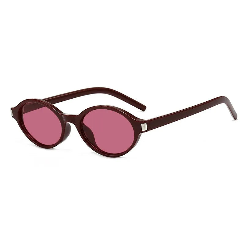 Red Red Small oval UV400 retro sunglasses — lifestyle editorial shot