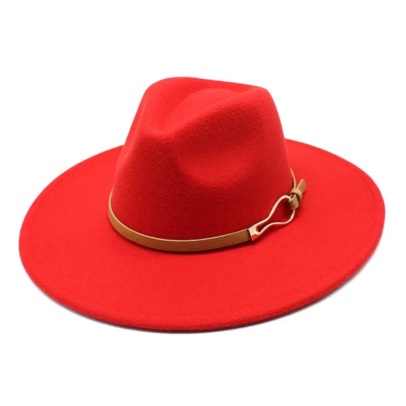 Red Wide-brim fedora hat fourth colorway flat lay