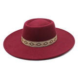 Red wine wide-brim felt fedora hat, back view showing structured crown