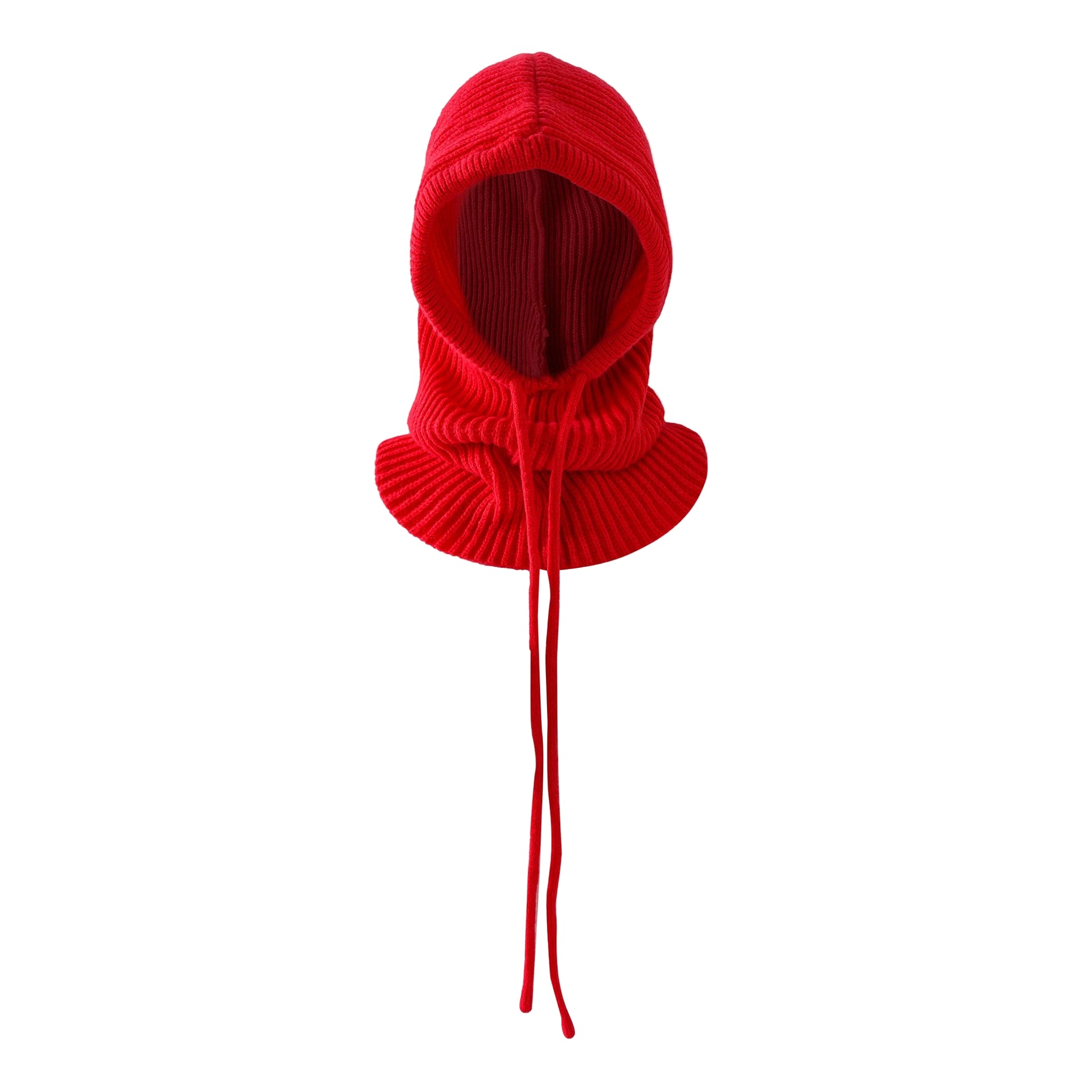 Red knitted hood on a white background