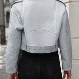 Retro Blue Cropped Denim Moto Jacket