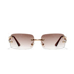 Rimless rectangle sunglasses on model, front
