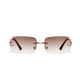 Rimless rectangle sunglasses on model, front