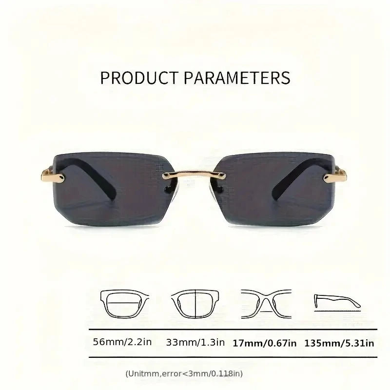 Size chart for Rimless Rectangle Sunglasses — Tinted Lens