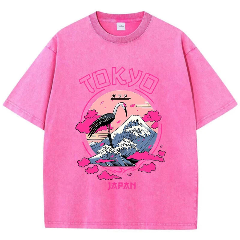 Rose Red Women's acid wash distressed graphic tee, back view