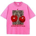 Rose Red Model in streetwear cherry leopard print knit tee, casual styling