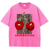 Rose Red Model in streetwear cherry leopard print knit tee, casual styling
