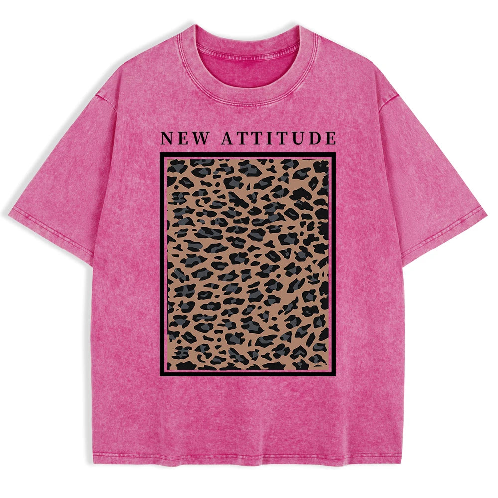 Rose red leopard print oversized tee — styled outfit shot