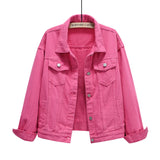 Rose Red Women's oversized sky blue denim jacket, front view, loose silhouette