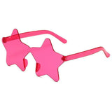 Rose Red Star-shaped transparent jelly sunglasses worn, side view