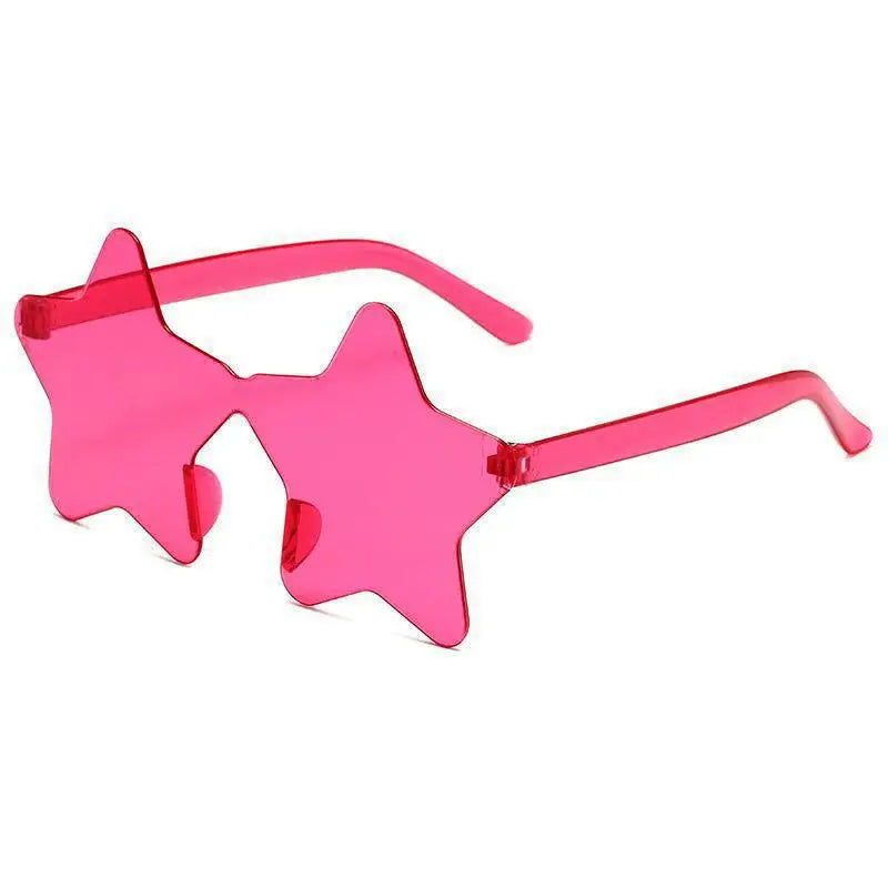 Rose Red Star-shaped transparent jelly sunglasses worn, side view