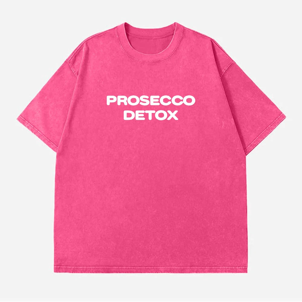 Rosered-White Prosecco Detox graphic tee — green colourway flat lay