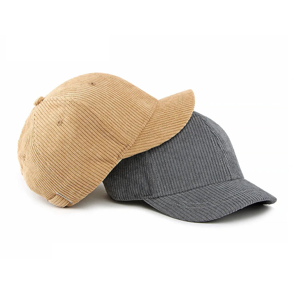 Short brim corduroy cap — side profile view