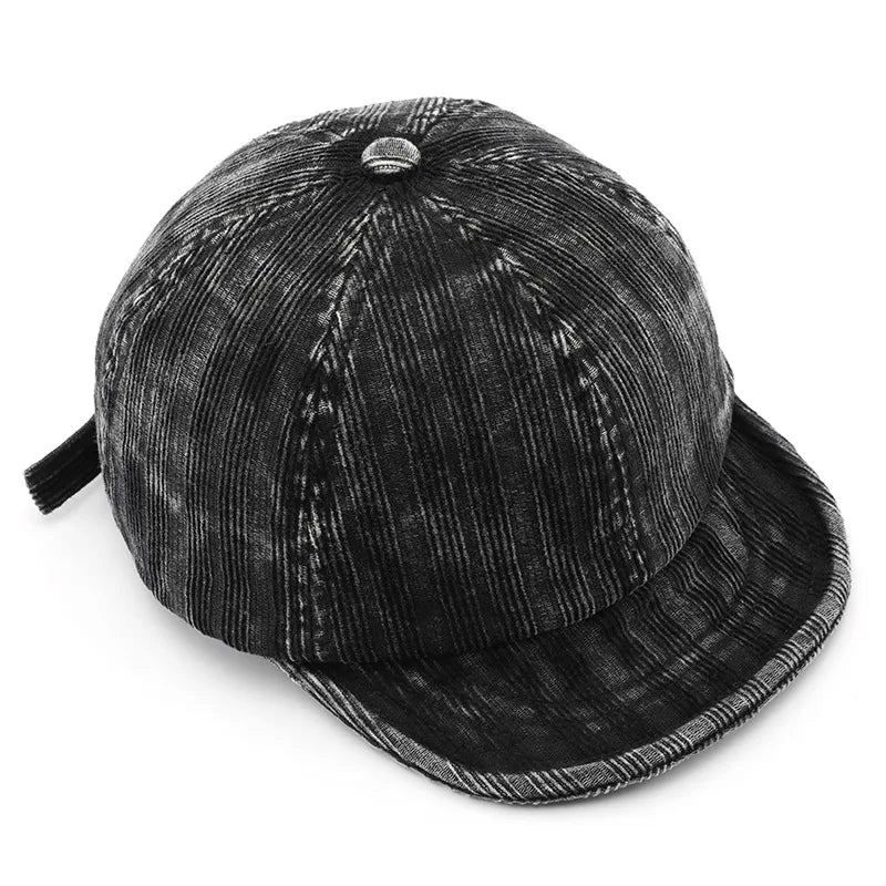 Short brim corduroy baseball cap, three-quarter view