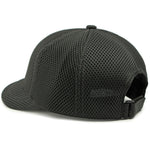 Short brim mesh snapback cap, back view showing adjustable snapback closure