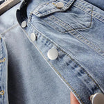 Women's short sleeve cropped denim jacket, detail view