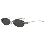 Silver Black Rimless oval gradient sunglasses — lifestyle shot 3