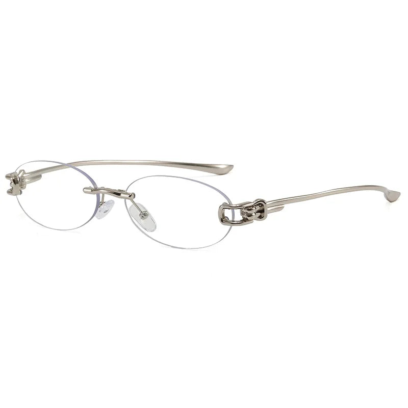 Silver Clear Rimless oval gradient sunglasses — lifestyle shot 2