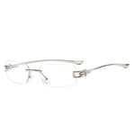 Silver Clear Frameless rimless sunglasses, metal bridge detail