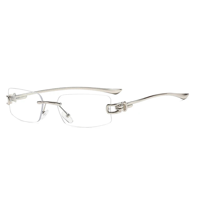 Silver Clear Frameless rimless sunglasses, metal bridge detail