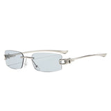 Silver Light Gray Frameless rimless sunglasses, overhead view